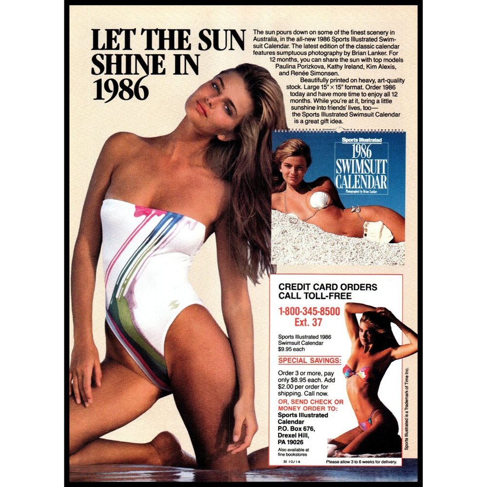 1986 Sports Illustrated Swimsuit Calendar Vintage Print Ad Blonde Wall Art Photo